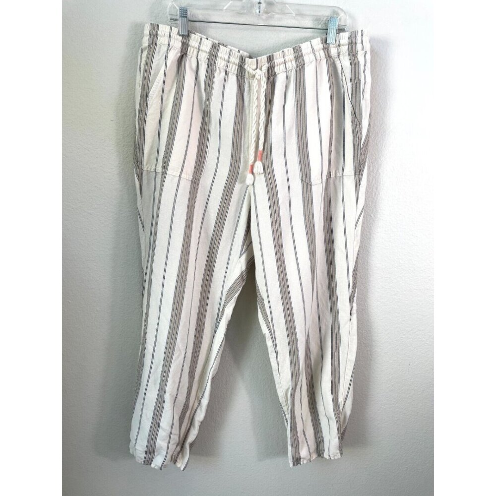 J Jill Womens XL Petite Linen Blend Striped Pants Pull On Tassel Tie Casual‎